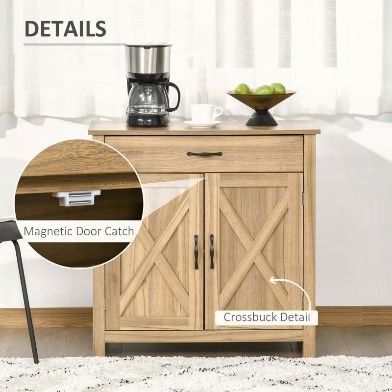 Farmhouse Sideboard Buffet Cabinet with Barn Doors and 3-Level Adjustable Shelf
