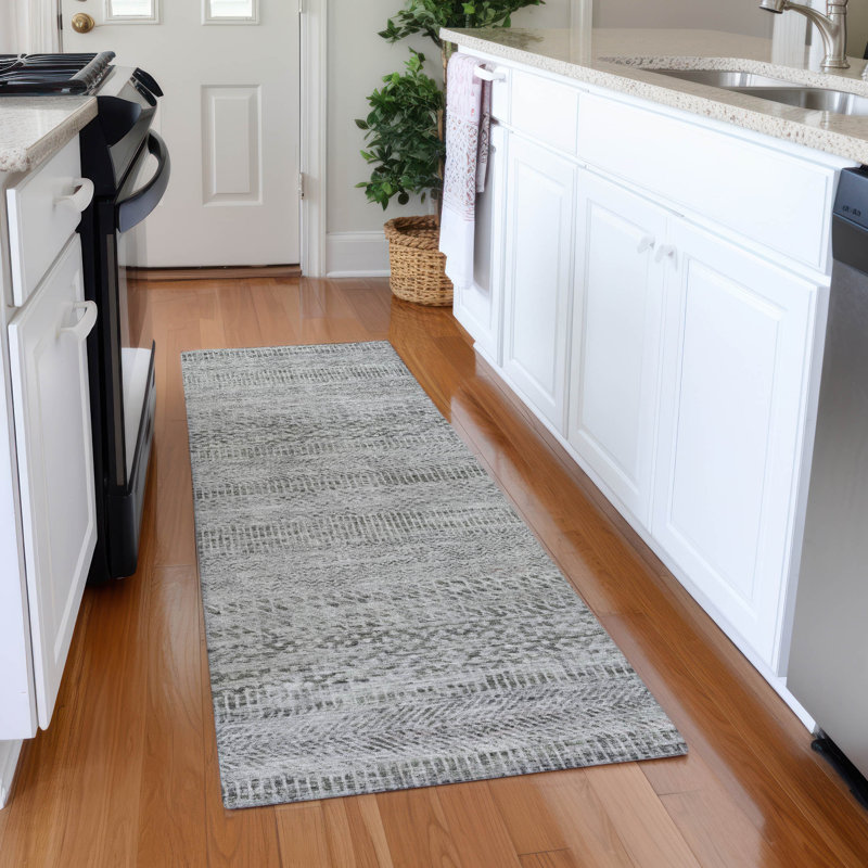 Tapis gris intérieur / extérieur lavable à la machine Claudian ACN1634, Tapis de couloir 2 pi 3 po x 7 pi 6 po