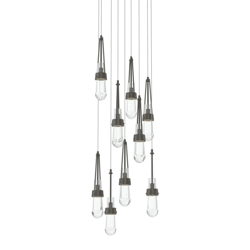 Luminaire suspendu 9 lumières Link, Fumée foncée, Long: 19" to 130", Verre transparent
