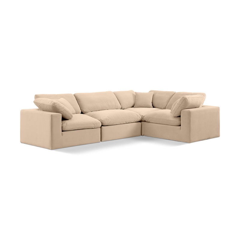 Canapé modulaire rembourré 4 pièces Hinrich, Velours beige