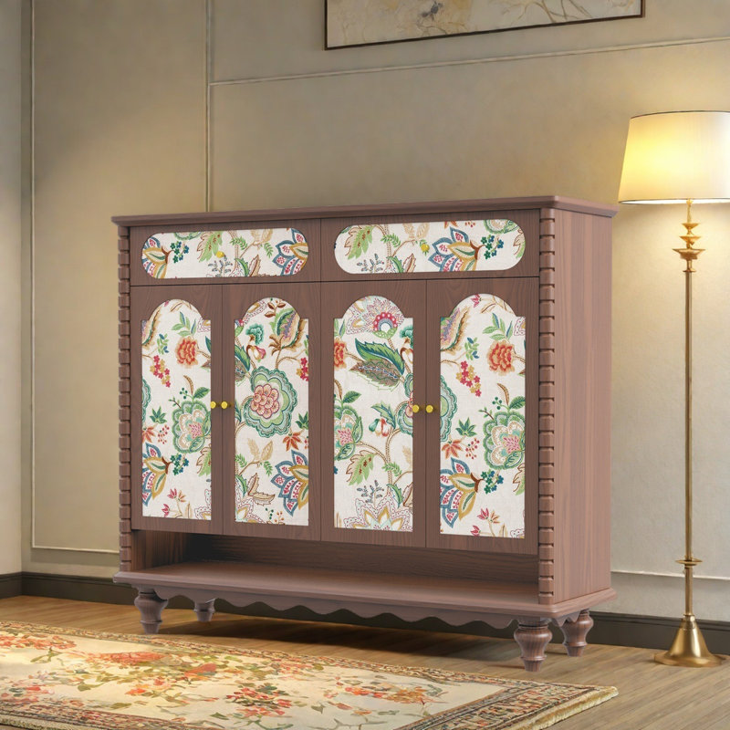 Armoire à chaussures minimaliste française à motif floral, Noyer