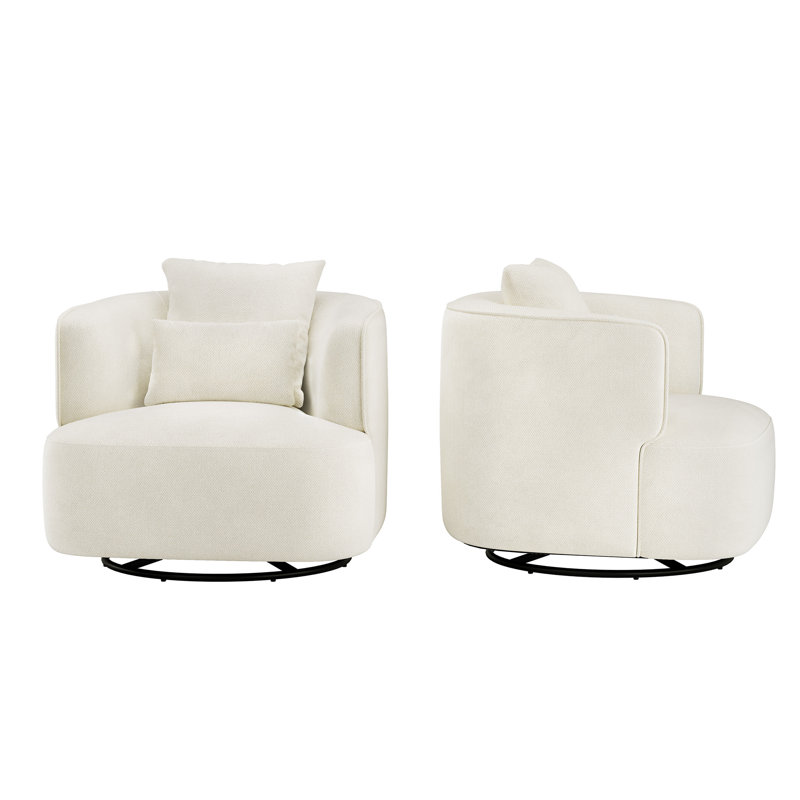 Darna 32.3" Wide Upholstered Swivel Accent Chair（Set Of 2）, Beige Chenille