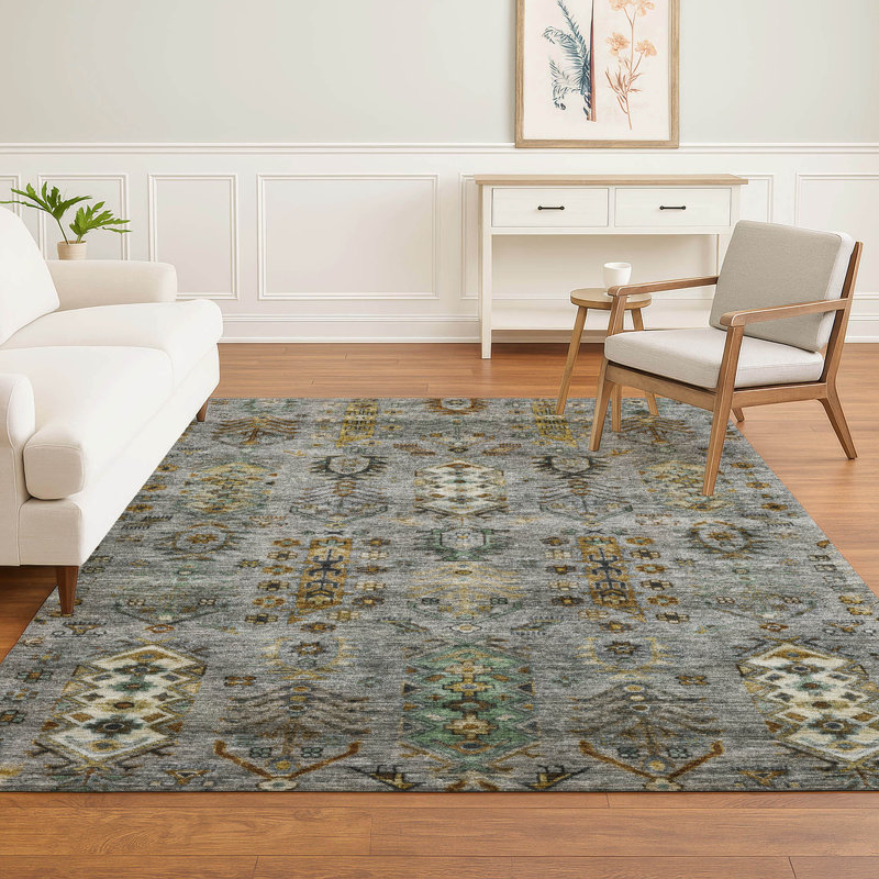 Premium Machine Washable Mayfield AMF2047 Global Rug, Pewter, 2'6" x 3'10"
