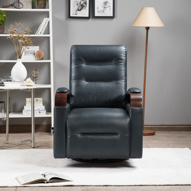 Contemporary Swivel Glider Recliner Chair with Solid Wood Arms & Breathable Faux Leather – Smooth 360° Rotation and Plush Comfort for Modern Living