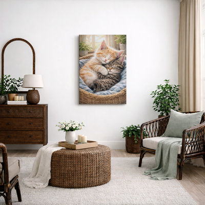 Illustration de panier mignon, chatons endormis, images de chambre à coucher, impression sur toile encadrée