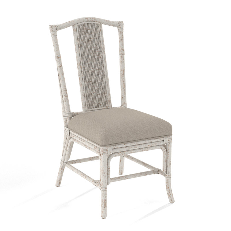 Drury Lane Slat Back Side Dining Chair, Beige Performance Fabric; 0851-73, Antique Frost White