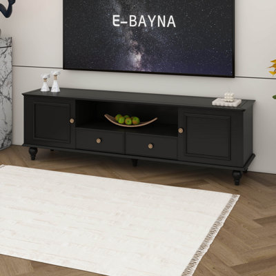 Meuble télé 70,9 po pour téléviseur de 80 po ou moins, centre de divertissement avec compartiment ouvert, 2 tiroirs, 2 armoires et 5 pieds solides