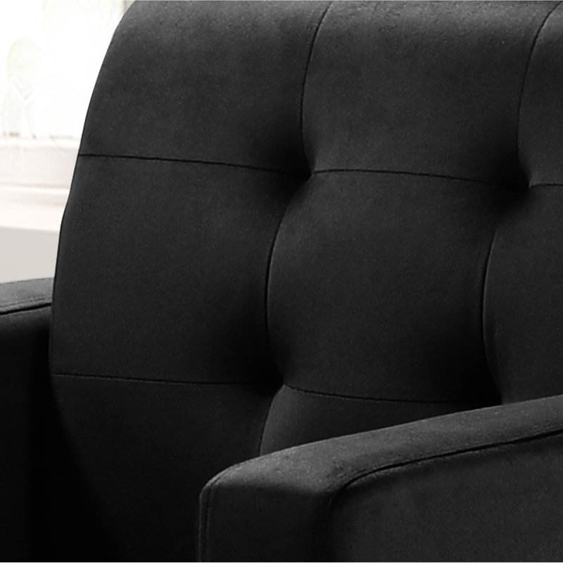 Black Velvet Armchair, 27.5", Square Arms, Full Foam Seat Cushion Comfy Feel 16.14" Height, Back