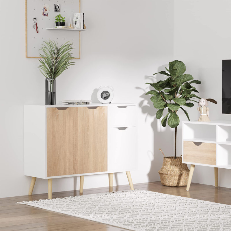 Antero 90cm Sideboard, White/Natural