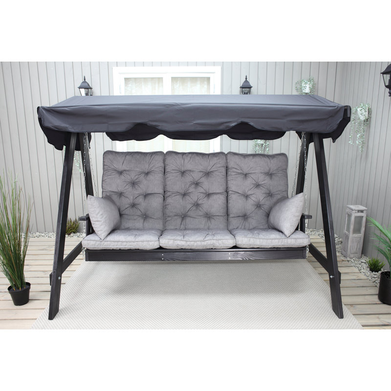 Youngs 3 - Person Hanging Porch Swing and Cushions, Dark Coffee, Black