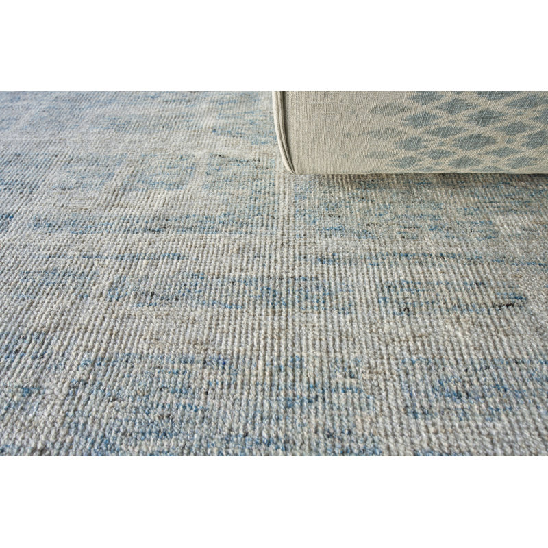 Aldridge Geometric Hand-Knotted Light Blue Area Rug, Rectangle 9' x 12'