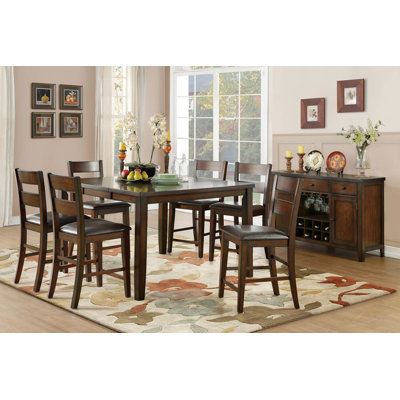 Cherry Finish Dining Set 7pc Counter Height Table with Extension Leaf and 6x Wood Frame Counter Height Chairs Transitional Style Furniture