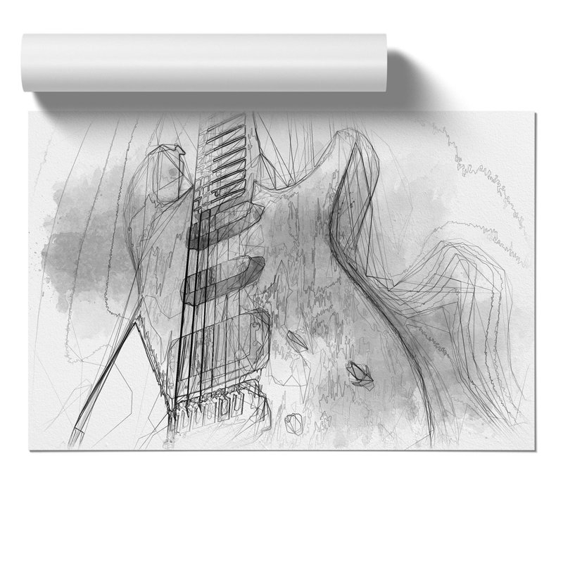 Electric Guitar Sketch - Frameless Print, 30cm H x 42cm W x 0.1cm D