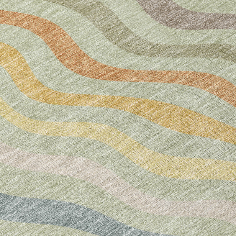 Machine Washable Indoor/Outdoor Chantille ACN2570 Abstract Rug, 1'8" x 2'6", Celery