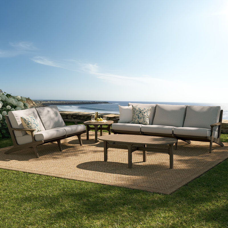 Ensemble de meubles d'extérieur en bois de teck Saratoga, 5 Pcs: Cushions, Table, Loveseat, Sofa, Beige