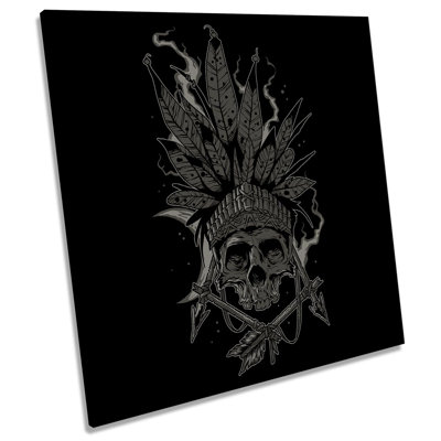 Skull Native Head Dress Feathers - Wrapped Canvas Print
