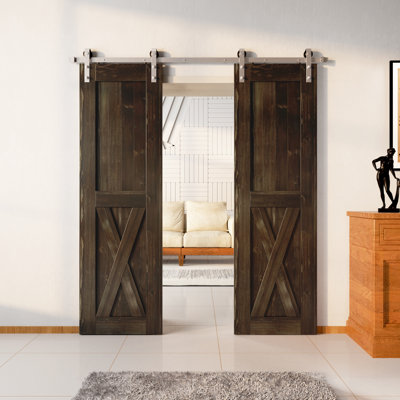 Porte en X en bois de pin non assemblé avec quincaillerie d'installation en nickel brossé Ki