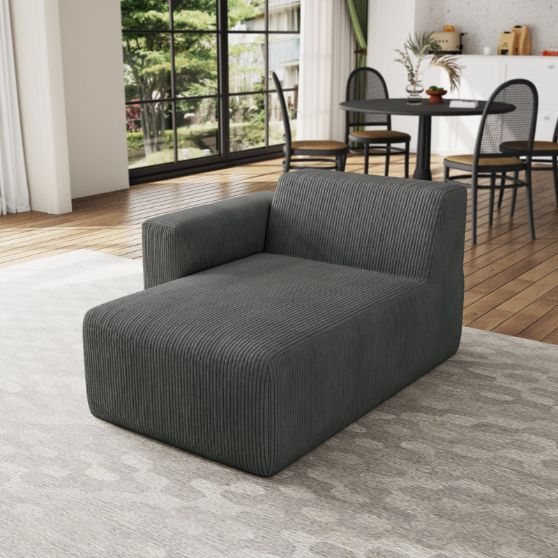 Upholstered Chaise Lounge, Grey, Left Hand Facing