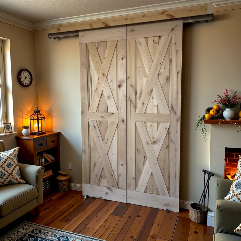 Portes de grange doubles en bois d'aulne 24 po x 84 po avec quincaillerie coulissante en bois