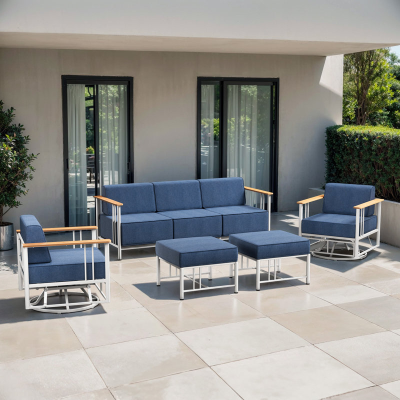 Coan Archlebov 5-7 Person Outdoor Patio Conversation Set Seating Group With Wood Pattern And Swivel Chairs
