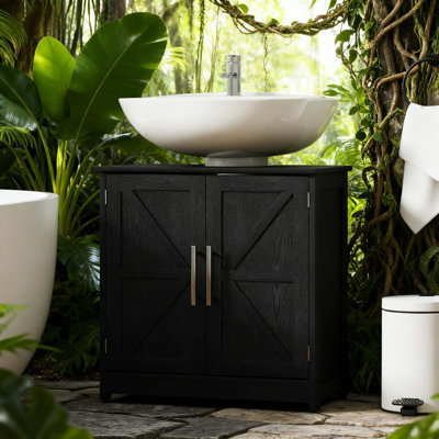 Pedestal Sink Storage Cabinet, Bathroom Sink Cabinet with 2 Barn Doors and Adjustable Shelf (Without washbasin)