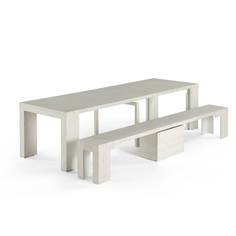 Transformer Table Extendable Dining Set - Table + Bench - 2 To 12 People - Canadian Birch