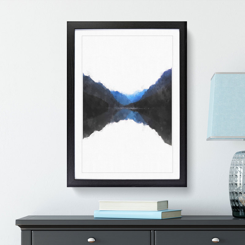 Mountains Reflecting - Single Picture Frame Painting on MDF, 87cm H x 62cm W x 2cm D, Black Framed