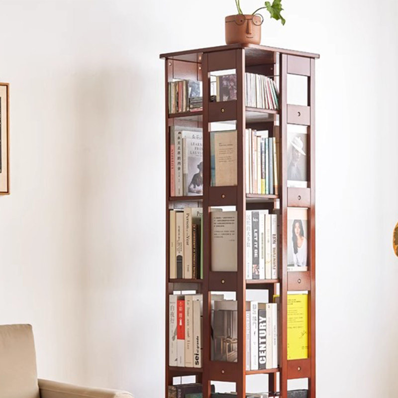 Nut-Brown Modern Solid wood Rotating Bookshelf, Nut-Brown
