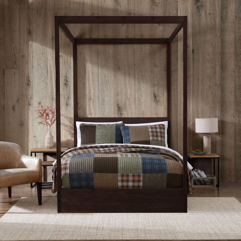 Full Brown Cotton Reversible Patchwork Quilt Set