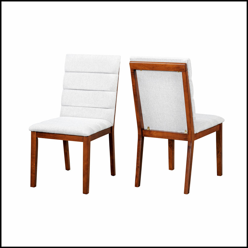 Ensemble de 2 chaises de salle à manger en noyer et capitonnées, Blanc, Brun