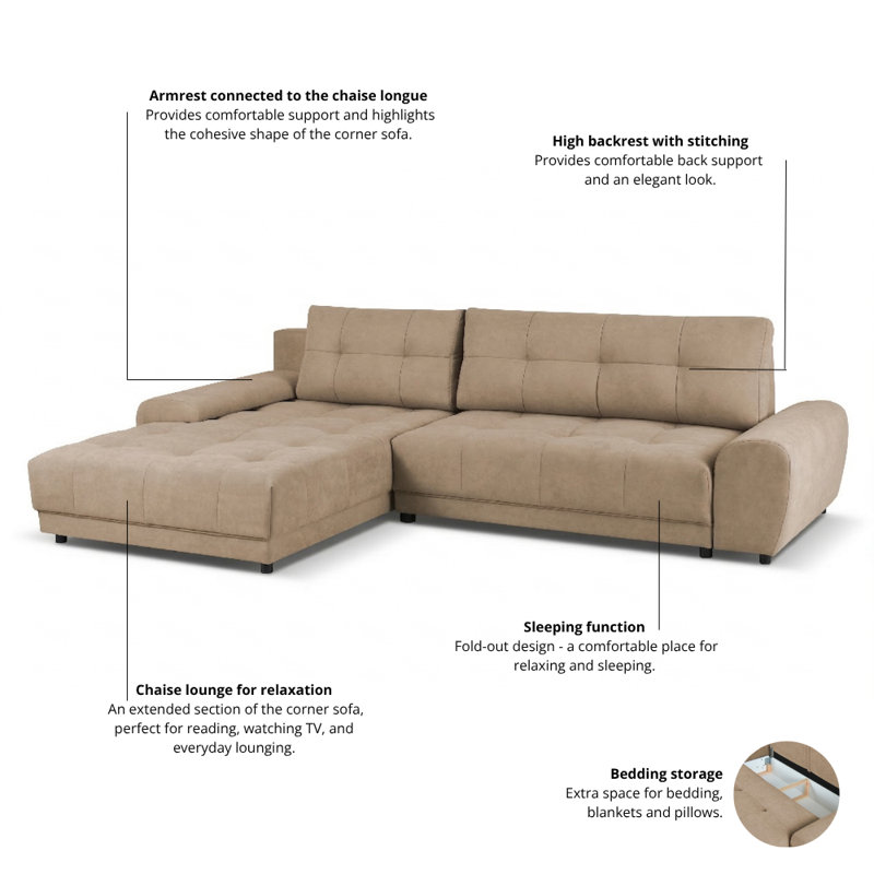 Sabria 3 Seater Sofa Bed, Left Hand Facing