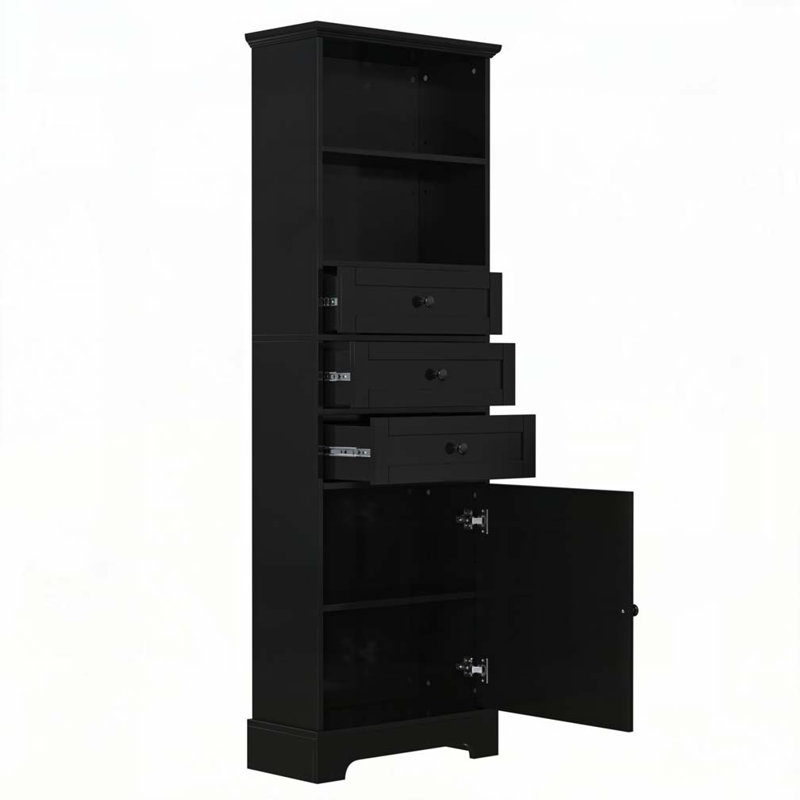 Storage Cabinet with 3 Drawers and Adjustable Shelves for Bathroom, Black