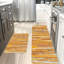 Tapis de cuisine antidérapant orange à rayures texturées, 2 pièces