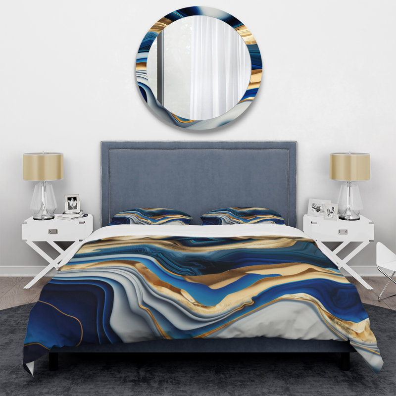 Ensemble de housse de couette transitionnel Vibrant Blue and Gold Agate II - Microfibre polyester