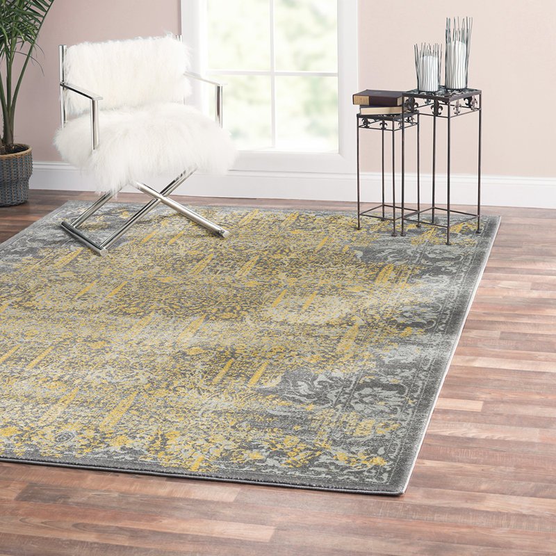 Chelsea Floral Gray/Gold/Silver Area Rug, Rectangle 5' x 7'6"