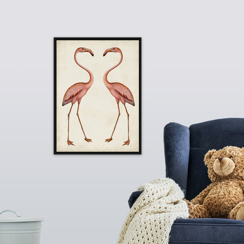 « flamant roses kids », art encadré, H 24 po x l 18 po x P 1,2 po, Cadre pour toile flottant noir