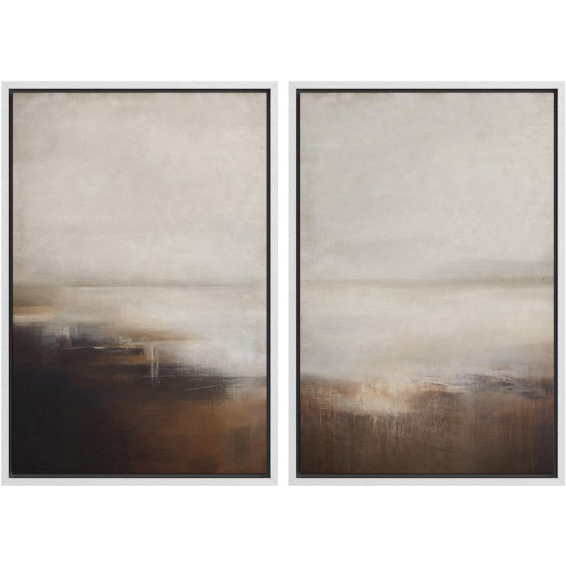 " Pastel White Swirl Pattern Collage Abstract Shapes " 2 - Pieces on Canvas, White Framed, 24'' H x 16'' W