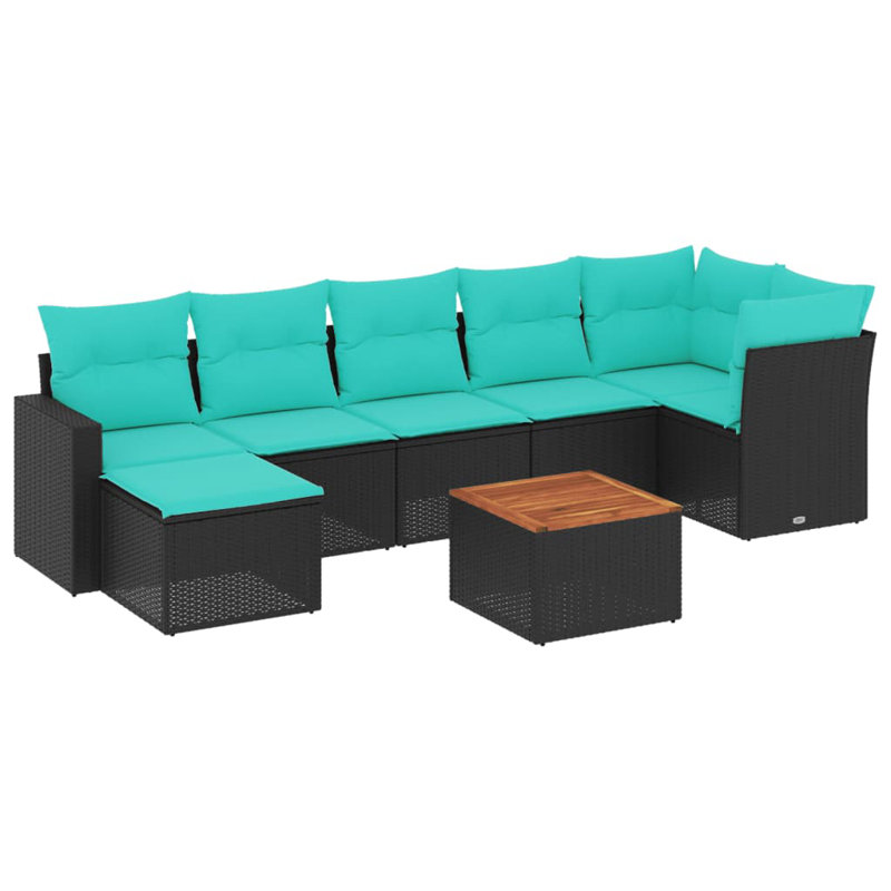  Ensemble de canapé de patio 8 pièces avec coussins en rotin de polyester noir