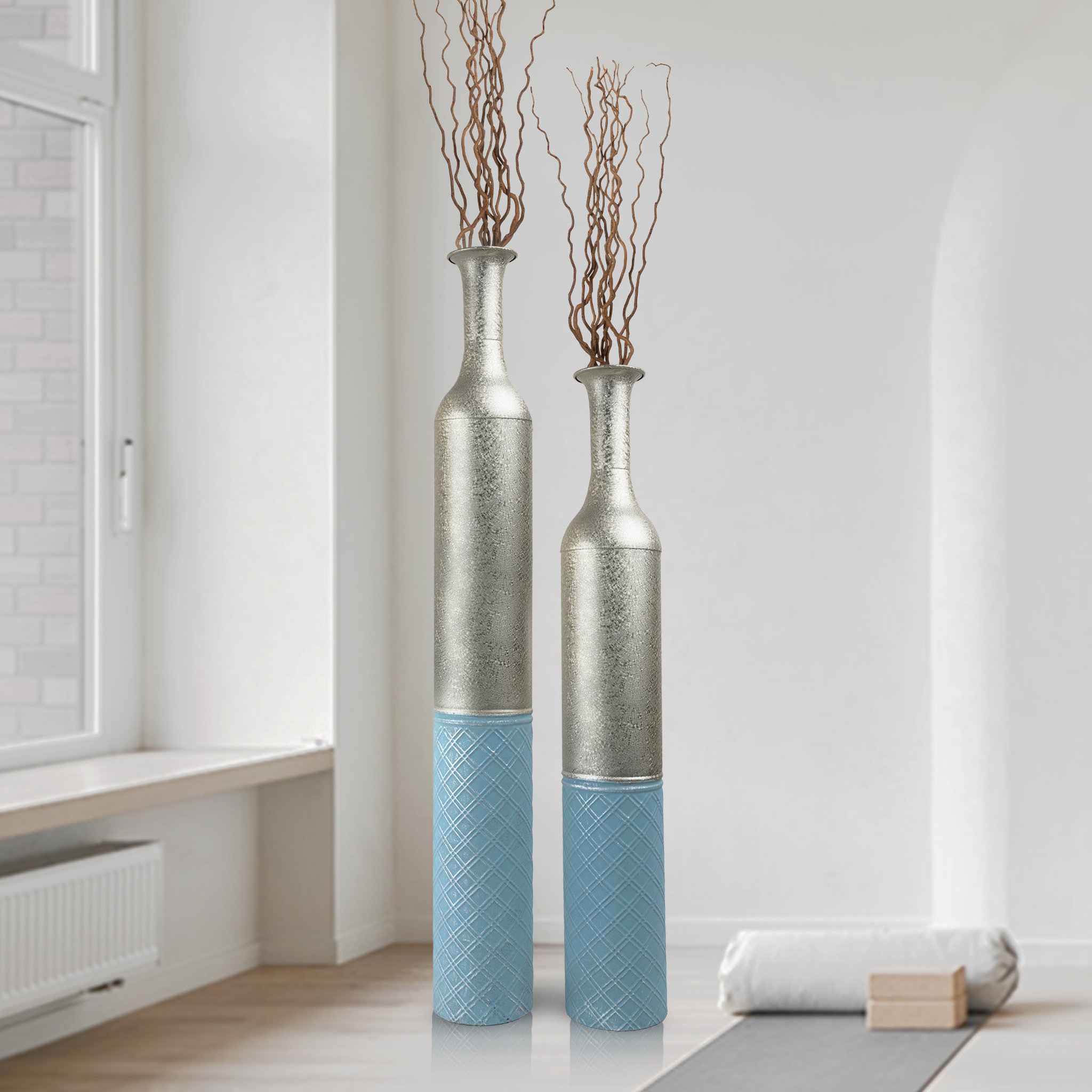 Ivy Bronx Large Metal Floor Vases, Tall Vase Set Of 2, 42" And 36 ...