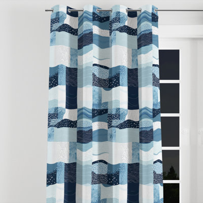Patchwork Curtains for bedroom - Coastal Bander Velvet Grommet Curtain - 1 Panel
