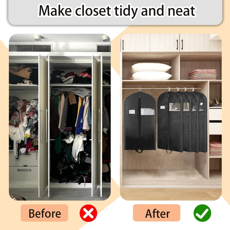 Garment Bags, Suit Bags For Closet Storage And Travel, Portable Garment Covers With Handle, Nonwoven Breathable Clothing Storage Bags With Zipper For Suit, Coat, Dress, Set Of 2