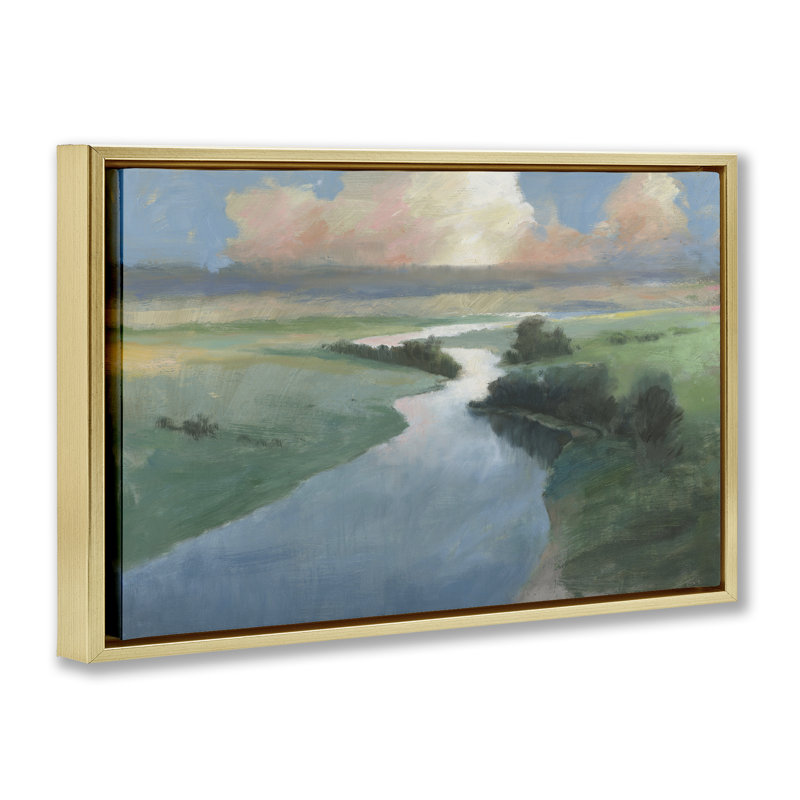  «Stream Landscape in Jan Floater» par Wellington Studio, H 17 po x l 25 po, Cadre flottant métallique doré