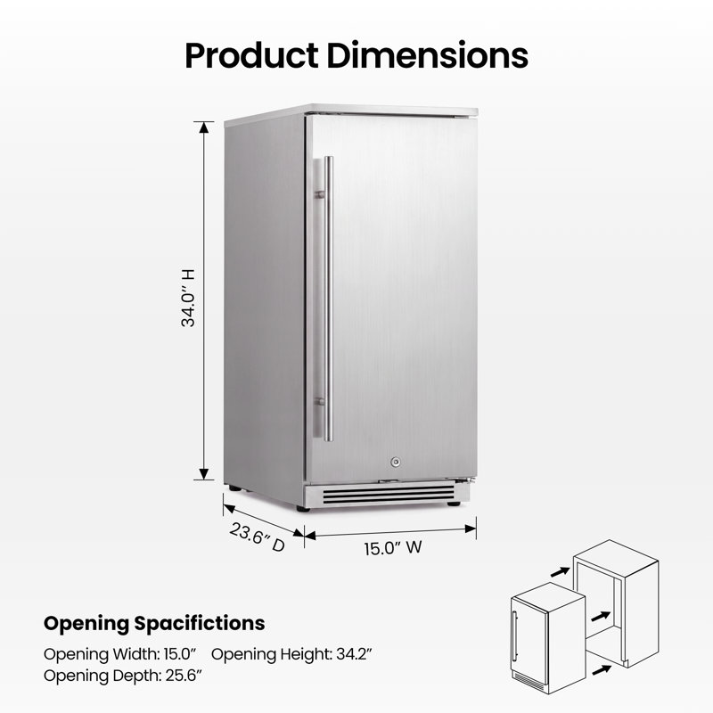 15 in. Built-In Beverage Refrigerator, 84-Can Undercounter Drink Cooler with Frost-Free Fan Cooling, 26.6°F–50°F Temperature Range, Stainless Steel Door, Front Vent, Lock and 3 Removable Shelves