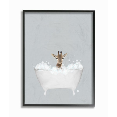 «Giraffe Blue Bath» par Leah Straatsma - reproduction d'art