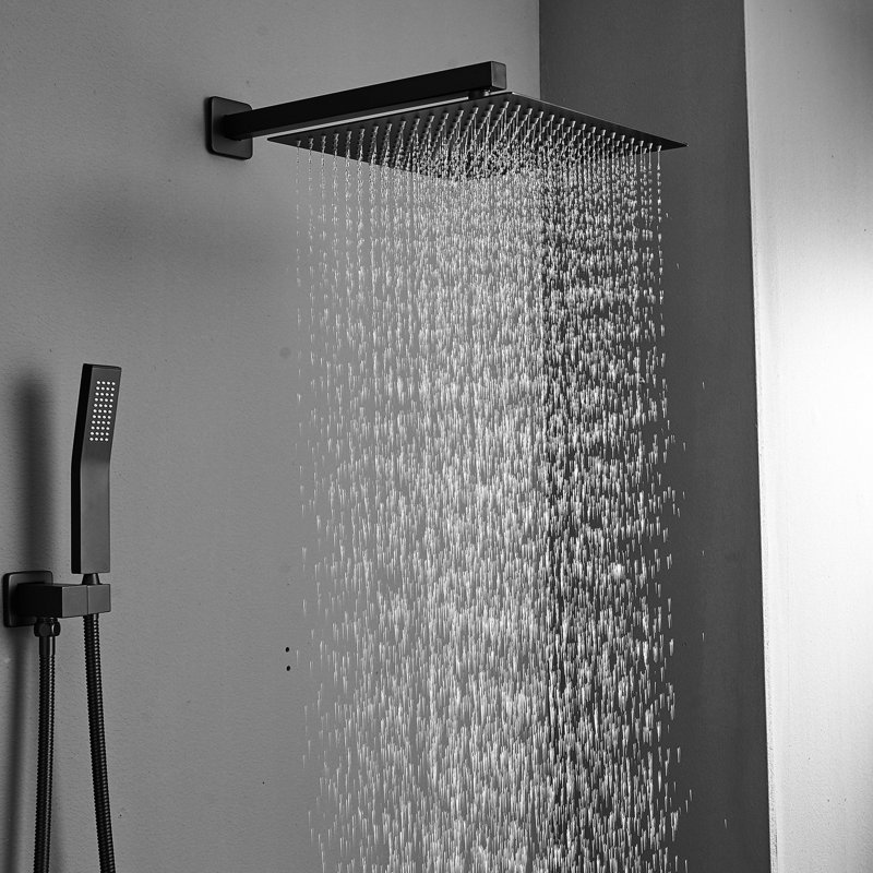 Modern Bathroom Faucet - Wall Mounted Rainfall Shower With Black, 304 Stainless Steel, Plating Contemporary System Head In Ceramic Filler, Polish