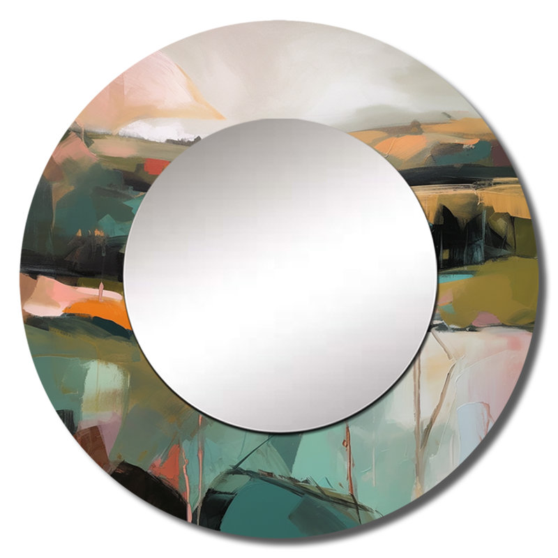 «Quinzel Green and Pink Transcendant Reality», peinture murale abstraite, miroir décoratif rond vert, reproduction d'art en métal
