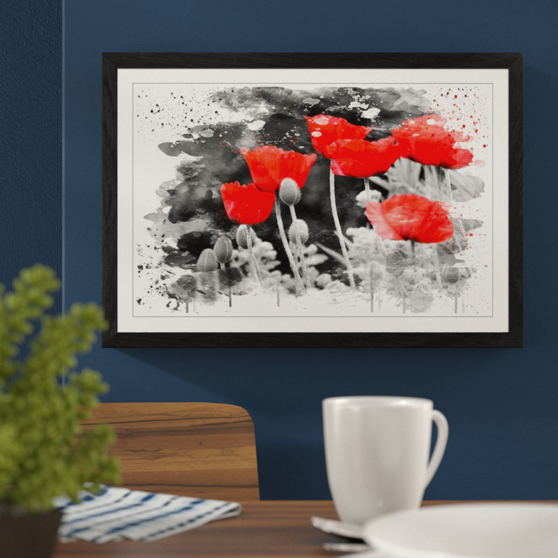 Red Poppy Field Flowers - Wall Art, 45cm H x 62cm W, Framed Picture