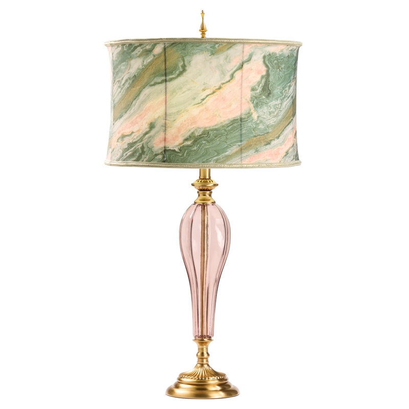 33"H Romance Pink/Green Drum Shade Geometric Glass Table Lamp