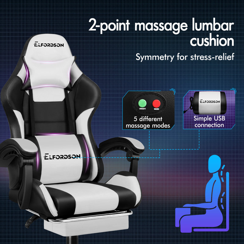 Brayden Studio Nylon Gaming Chair with Headrest, White, White