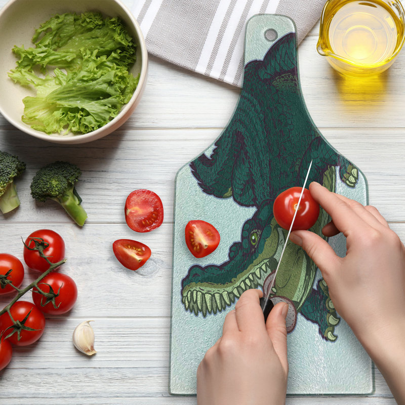 Ambesonne Crocodile Tempered Glass Cutting Board Graphical Wild Alligator Multicolor